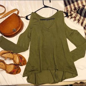 Cold Shoulder Army Green Shirt